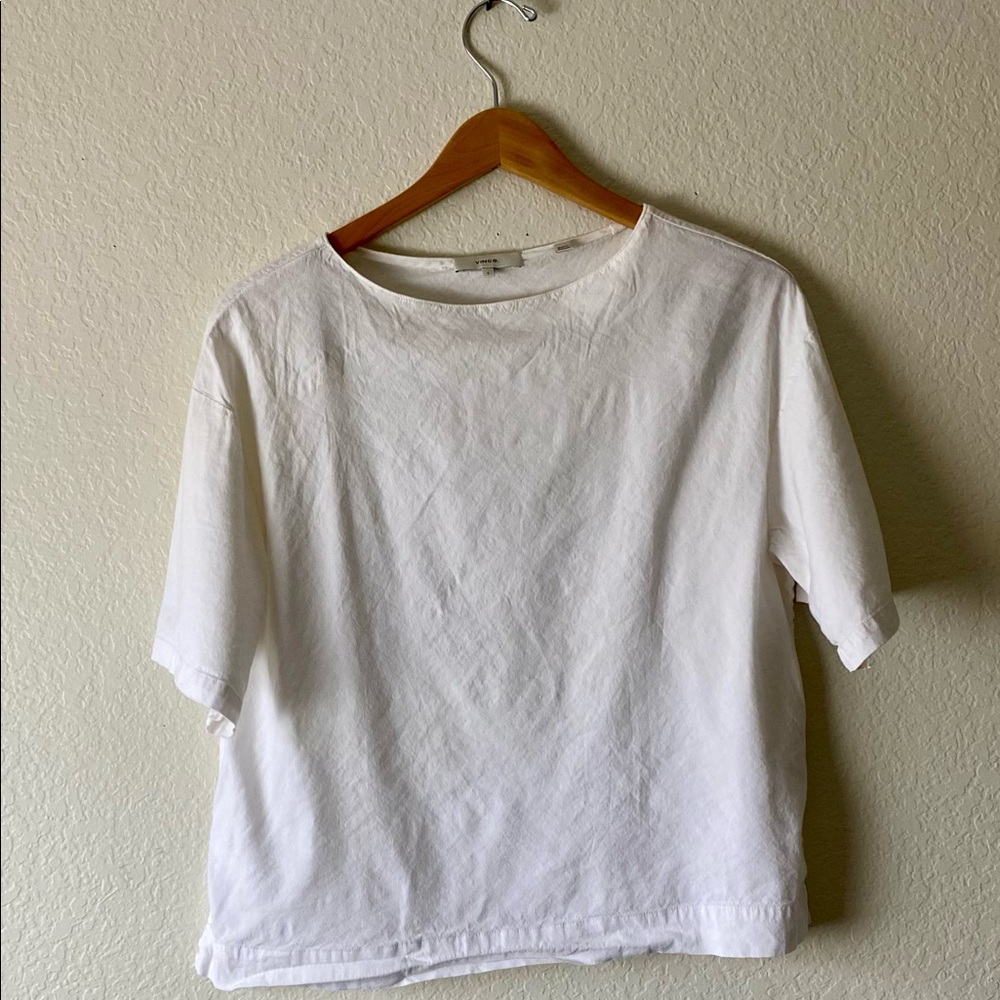 VINCE white stretch short sleeve cropped top small